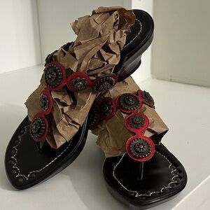 Donald J. Pliner Leather Brass Medallion Sandals